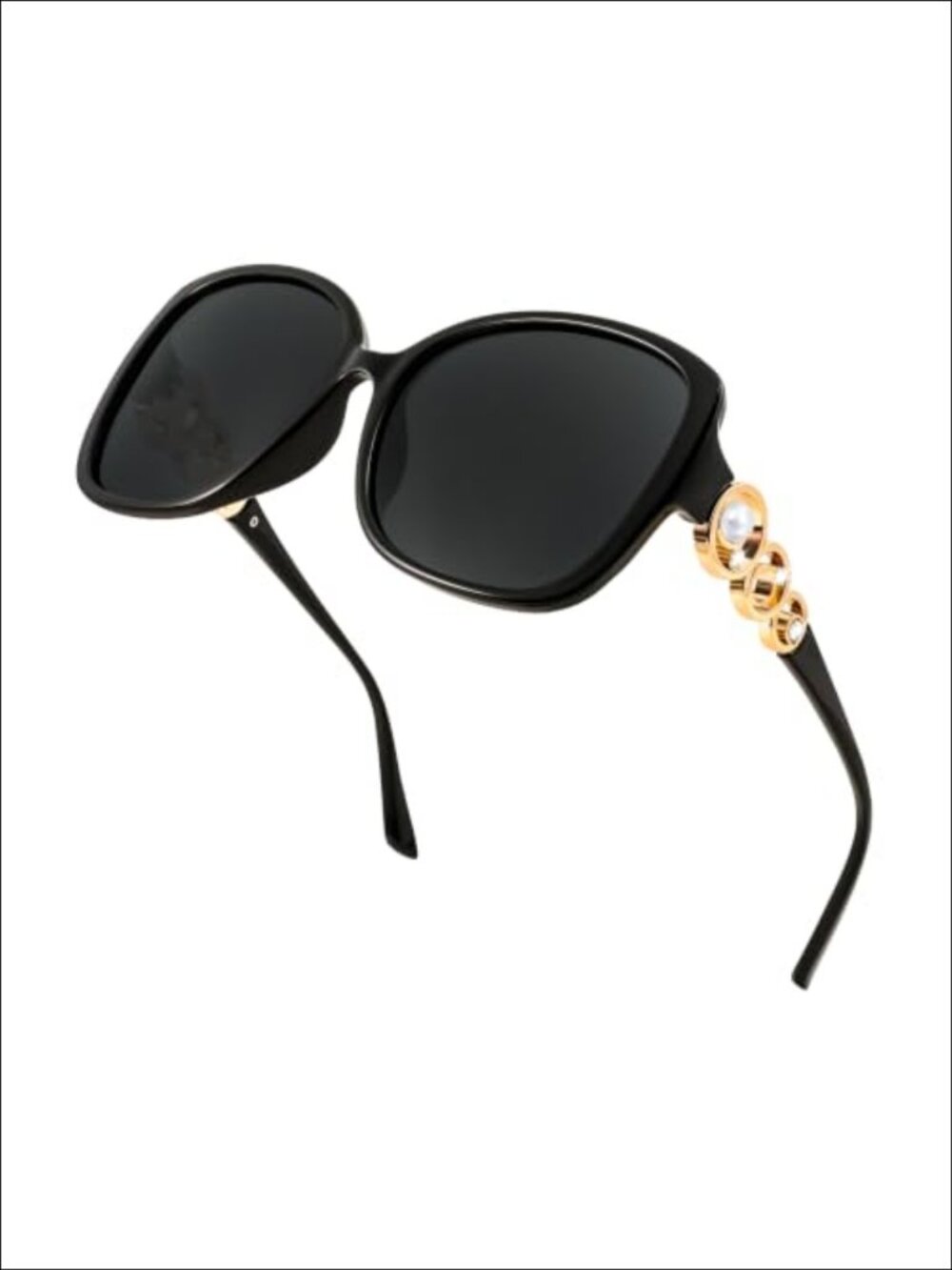 Oversized Square Polarized UV400 Sunglasses with Pearl Crystal Inlay